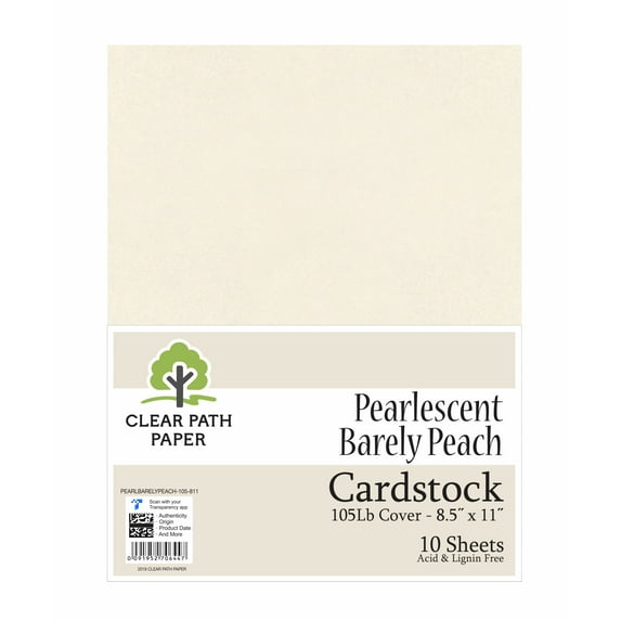 Pearlescent Barely Peach Cardstock - 8.5 x 11 inch - 105Lb Cover - 10 Sheets - Clear Path Paper