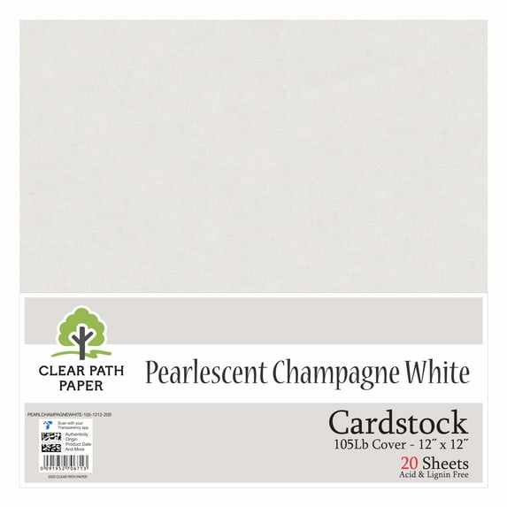 Pearlescent Champagne White Cardstock - 12 x 12 inch - 105Lb Cover - 20 Sheets - Clear Path Paper