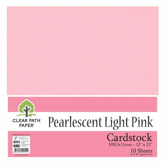 Pearlescent Light Pink Cardstock - 12 x 12 inch - 105Lb Cover - 10 Sheets - Clear Path Paper