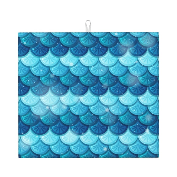 Pearlescent Mermaid Scales Fish Scale Kitchen Drying Mat 18x16 Inch Ultra Absorbent Countertop Mat Foldable with Hanging Loop