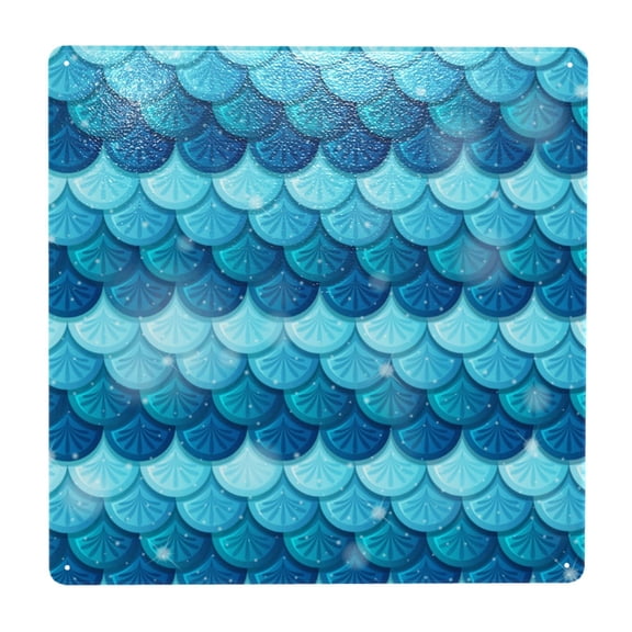 Pearlescent Mermaid Scales Fish Scale Square Metal Sign 12x12 Inch Tin Sign Wall Decor Decorative Plaque for Bar, Cafe, Restaurant