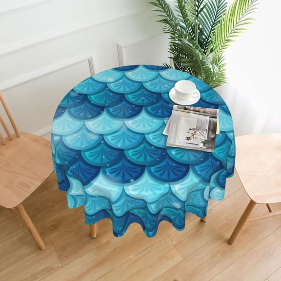 Pearlescent Mermaid Scales Fish Scale Tablecloths Round 60 inch Fabric Table Cloth Cover for Dining Kitchen Wedding Party