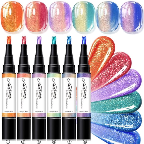 Pearlescent Nail Polish Pen Set for Diy Nail Art with Shimmer Finish and Precision Control Tip, 5ml Each