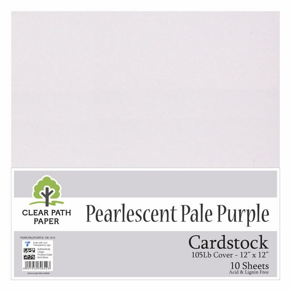 Pearlescent Pale Purple Cardstock - 12 x 12 inch - 105Lb Cover - 10 Sheets - Clear Path Paper