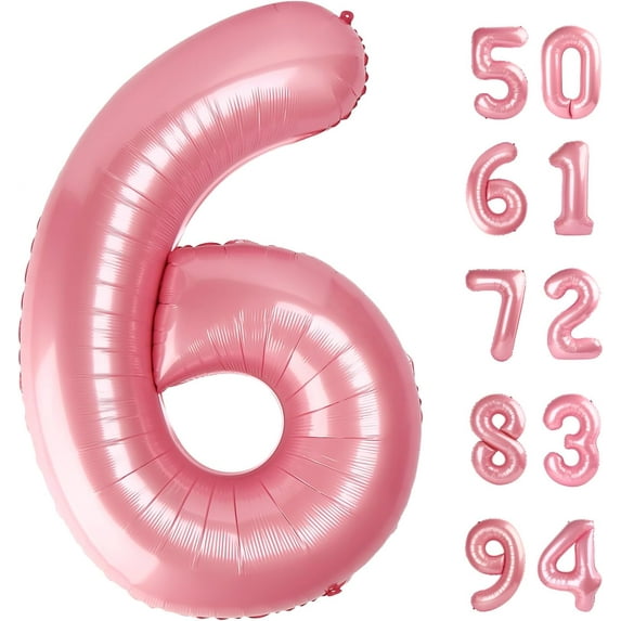 Pearlescent Pink 6 Balloon, Number Balloons 40 Inch, 6th Balloons for Birthday Decorations, Pastel Pink Party Supplies 6 Birthday Balloon, Number 6 Balloon