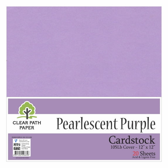 Pearlescent Purple Cardstock - 12 x 12 inch - 105Lb Cover - 20 Sheets - Clear Path Paper