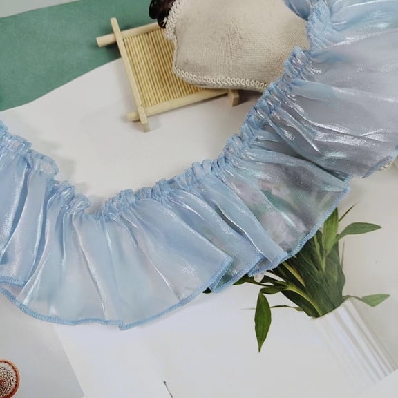 Pearlescent snow gauze pleated lace, 7cm Light Blue 10 Yards Lace Material Fabric for Dress Decoration