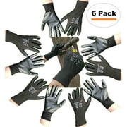 PearliHome Black Nitrile Bulk Work Gloves with grip all purpose - Garden Warehouse cleaning painting gloves - 6 Pack