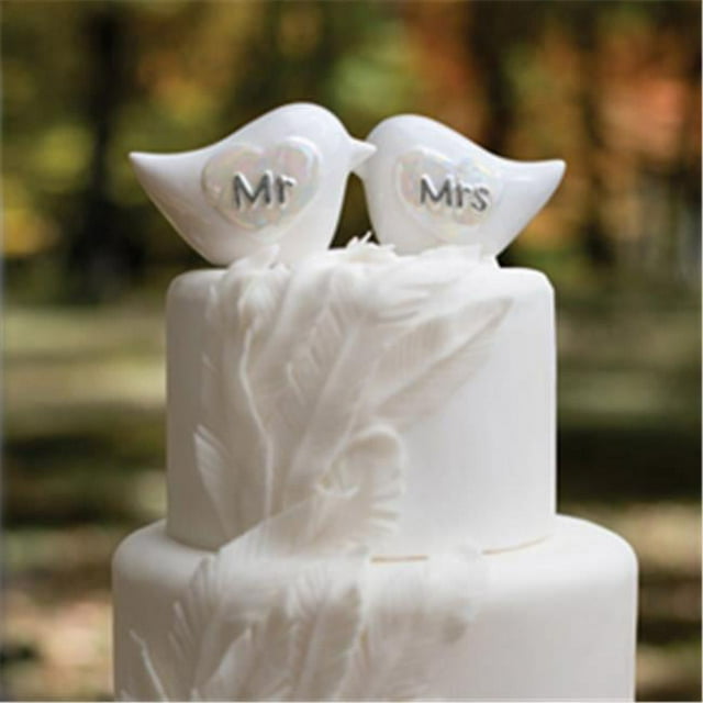 Pearlized Mr & Mrs Love Birds Cake Topper