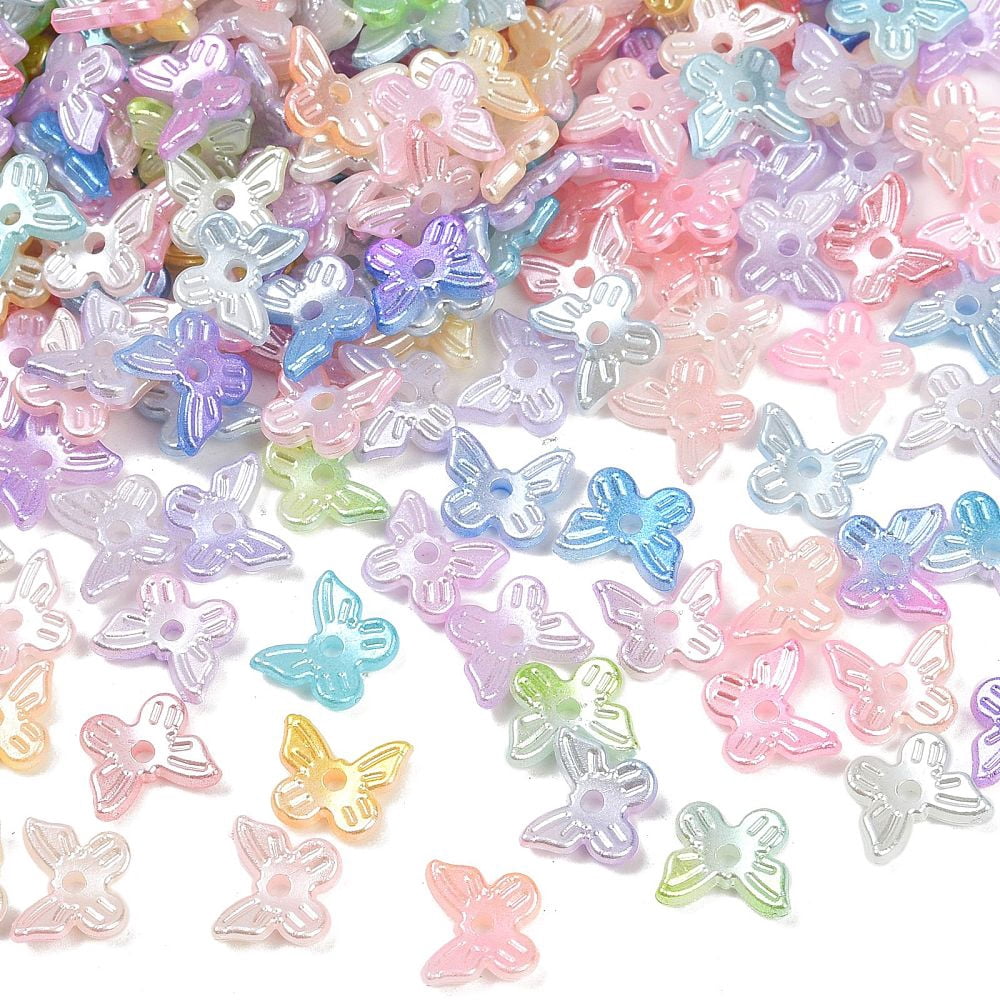 Pearlized Plastic Imitation Pearl Beads Butterfly Two Tone Colorful 10x11x3mm Hole: 1.6mm 3333pcs/500g
