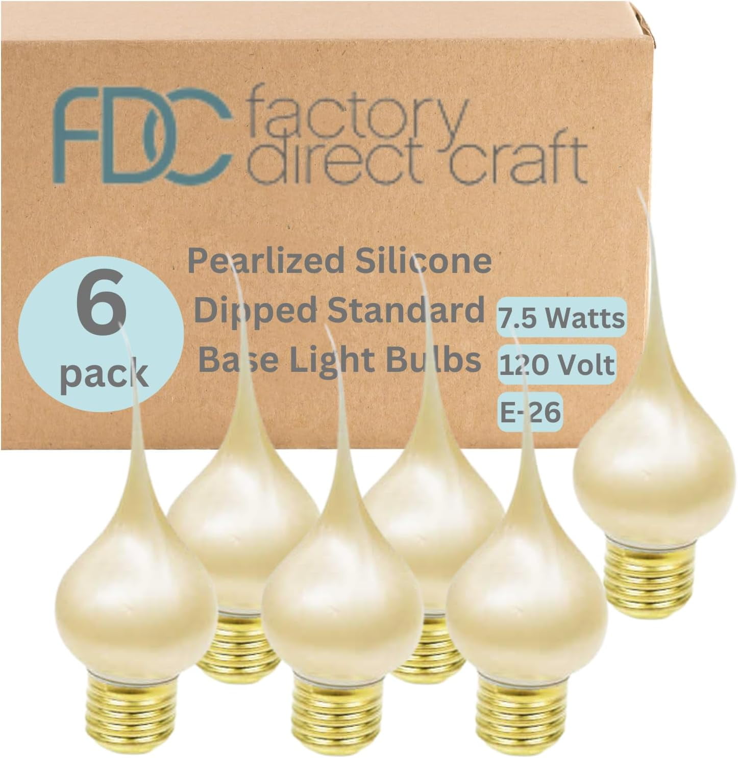 Pearlized Silicone Dipped Standard Base Incandescent Light Bulbs - 7.5W, 120V, UL Listed - Set of 6 for Charming Primitive Accents and Stylish Home Décor Standard E-26
