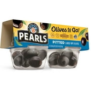 Pearls Black Pitted Large California Ripe Olives, 4 Pack, 1.2 oz. Cup. Major Allergens Not Contained.