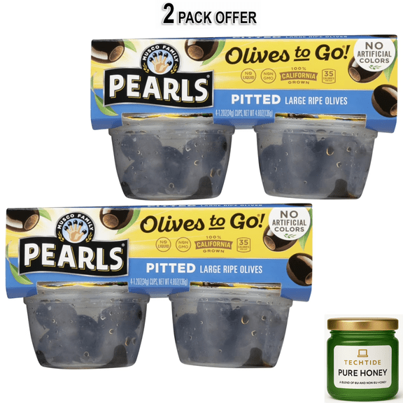 Pearls Black Pitted Large California Ripe Olives, 4 pack, 1.2 oz. Cup