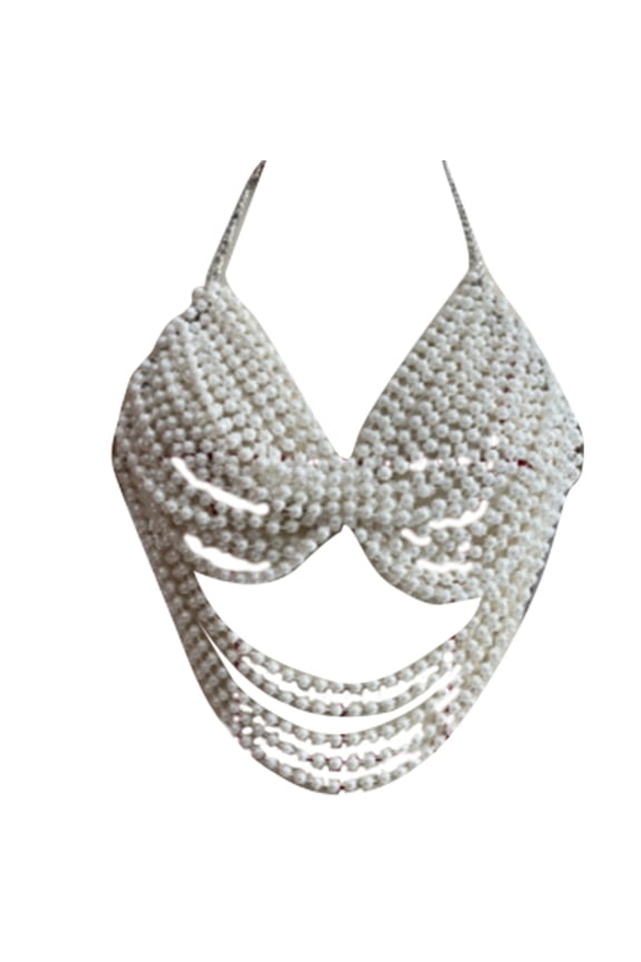 Pearls Body Chain Bra Bikinis Chain Chest Chain Fashion Body Chain Jewelry Accessories Adjustable for Raves Party Beach