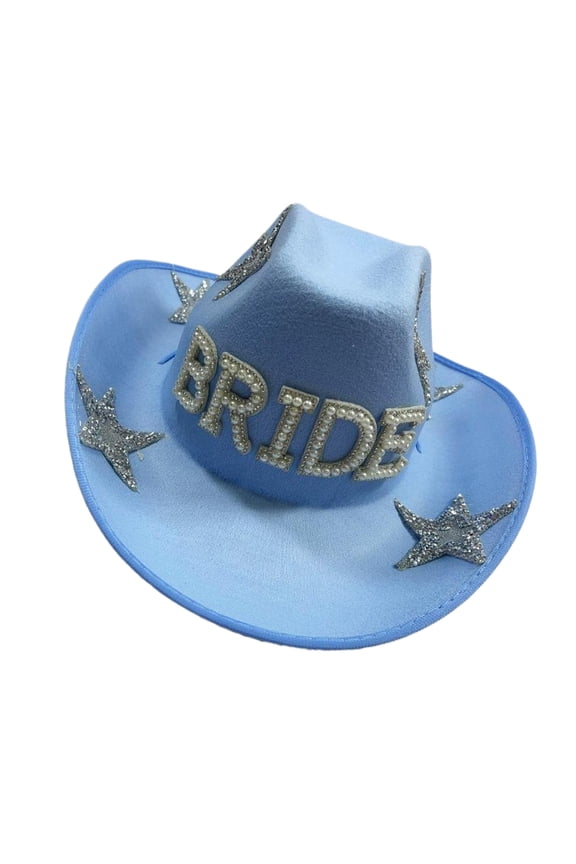 Pearls Bride Hat Sparkly Cowboy Hats Rhinestones Panama Hat for Wedding