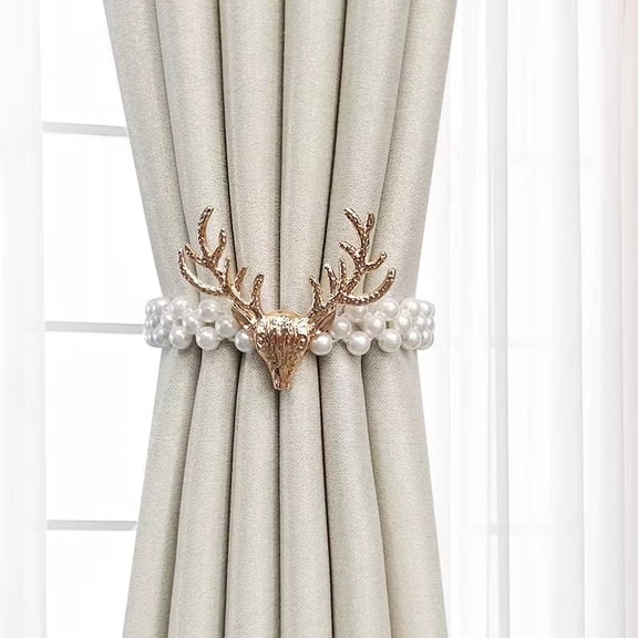 Pearls Chain Curtain Tiebacks Deer Head Buckle Curtain Holder Draperies Holdbacks Curtain Tie Backs Big Pearl