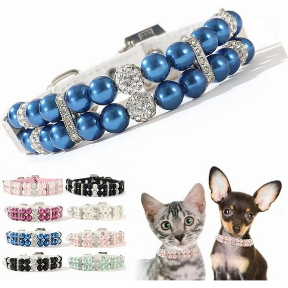 Pearls Collar for Small Dogs, Rhinestone Crystal Bling Luxury Beaded Small Dog Necklace Fancy Pretty Cute Diamond Jewelry for XXS XS Small Medium Female Pet Cat Puppy
