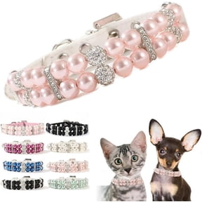 Pearls Collar for Small Dogs, Rhinestone Crystal Bling Luxury Beaded Small Dog Necklace Fancy Pretty Cute Diamond Jewelry for XXS XS Small Medium Female Pet Cat Puppy