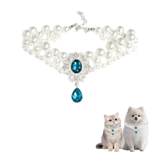 Pearls Collar for Cats Pearl Dog Rhinestone Necklaces for Small Dogs Accessories Cat Pearl Collar (Green, M)
