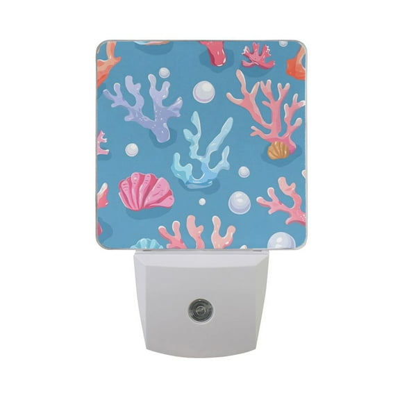 Pearls Corals Shells Cute LED Night Light with Smart Sensor Plug Into Wall Dusk to Dawn 2 packs