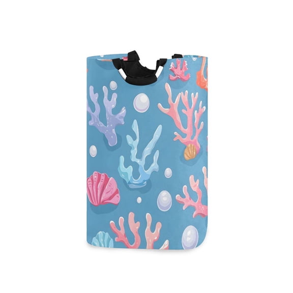 Pearls Corals Shells Cute Laundry Basket with Handles Foldable Laundry Hamper Freestanding Washing Bin 50L