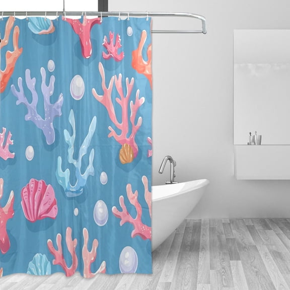 Pearls Corals Shells Cute Shower Curtains with 12 Hooks Waterproof Bathroom Decor 66" x 72"