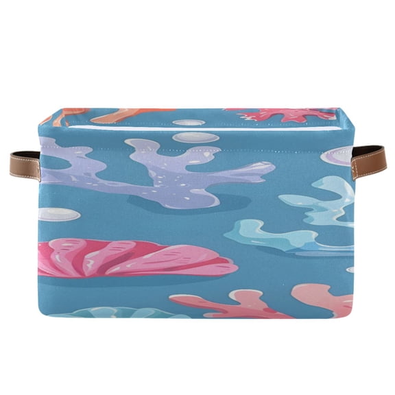 Pearls Corals Shells Cute Square Storage Bins with Handles Collapsible Containing Box 1 Pack