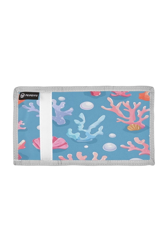 Pearls Corals Shells Cute Trifold Wallets Card Holders Coin Pockets with Lanyards Portable Unisex