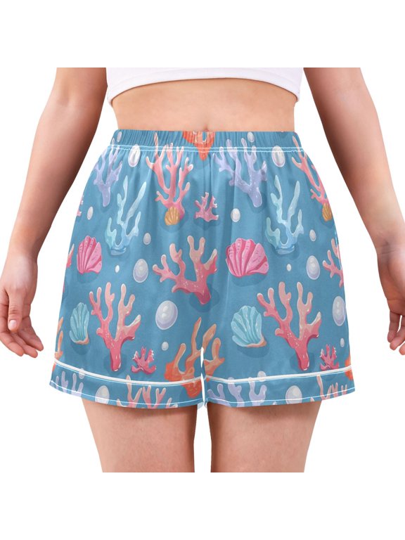 Pearls Corals Shells Cute Women's Pajama Shorts Lounge Pants Sleepwear Elastic Waistband L