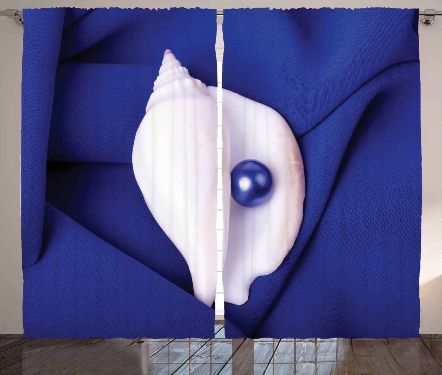 Ambesonne Exotic Curtains 2 Panel Set, Shell with Pearl Ocean, 108