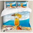 thumbnail image 1 of Pearls Duvet Cover Set, Seashells and Glass of Juice Seascape Summer Beach Cartoon Art Print, Decorative 3 Piece Bedding Set with 2 Pillow Shams, Queen Size, Blue Orange Purple, by Ambesonne, 1 of 3