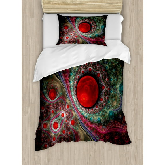 Pearls Duvet Cover Set Twin Size, Round Circle Object Motifs Sphere Forms Vintage Medieval Design Pearls Oyster Dark Print, Decorative 2 Piece Bedding Set with 1 Pillow Sham, Multi, by Ambesonne