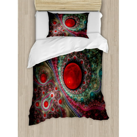 Pearls Duvet Cover Set Twin Size, Round Circle Object Motifs Sphere Forms Vintage Medieval Design Pearls Oyster Dark Print, Decorative 2 Piece Bedding Set with 1 Pillow Sham, Multi, by Ambesonne