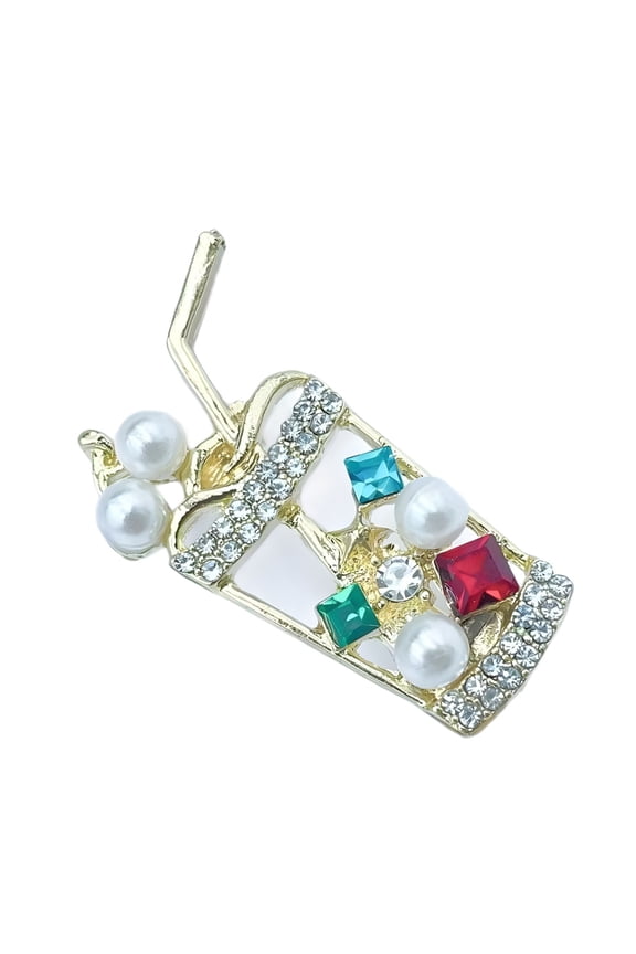Pearls Juices Drinks Milk Teas Cup Brooch Elegant Metal Beverage Cup Pin Accessory For Dresses Jackets Bags Outfits
