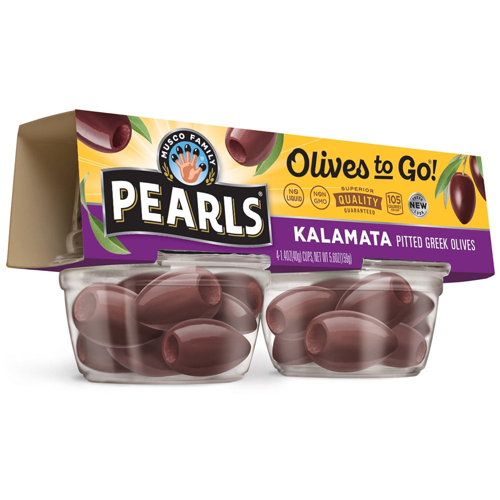 Pearls Kalamata Pitted Greek Olives - 4 -pack, 1.4 oz . Major Allergens Not Contained.