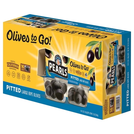 Pearls Olives To Go, Large Ripe Pitted, Black Olives, 1.2 Oz, 16-Cups