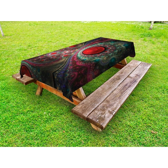 Pearls Outdoor Tablecloth, Round Circle Object Motifs Sphere Forms Vintage Medieval Design Pearls Oyster Dark Print, Decorative Washable Fabric Picnic Table Cloth, 58 X 84 Inches,Multi, by Ambesonne