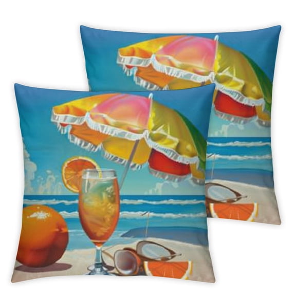 Pearls Pillow Sham Seashells and Glass of Juice Seascape Summer Beach Cartoon Art Print, Quality Microfiber Bedding Item for All Seasons, , Blue Orange Purple