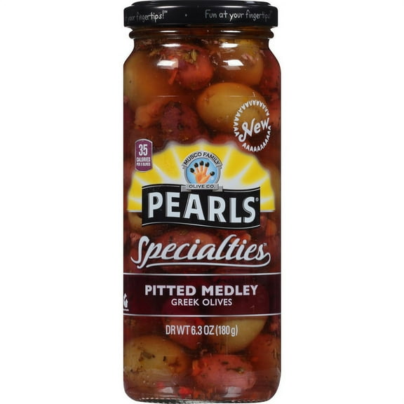 Pearls Pitted Medley Greek Olives Jar, 6.3 oz - Case of 6