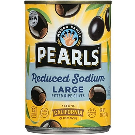 Pearls, Reduced-Sodium Ripe Black, Pitted Large Olives, Unflavored, 72 Ounce, 12 Count