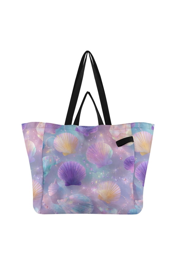 Pearls Shells Gems Foldable Canvas Tote Bags Reusable Grocery Bags Laundry Bags Beach Bag 32L