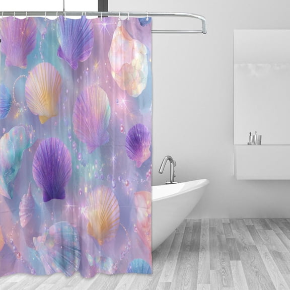 Pearls Shells Gems Shower Curtains with 12 Hooks Waterproof Bathroom Decor 66" x 72"
