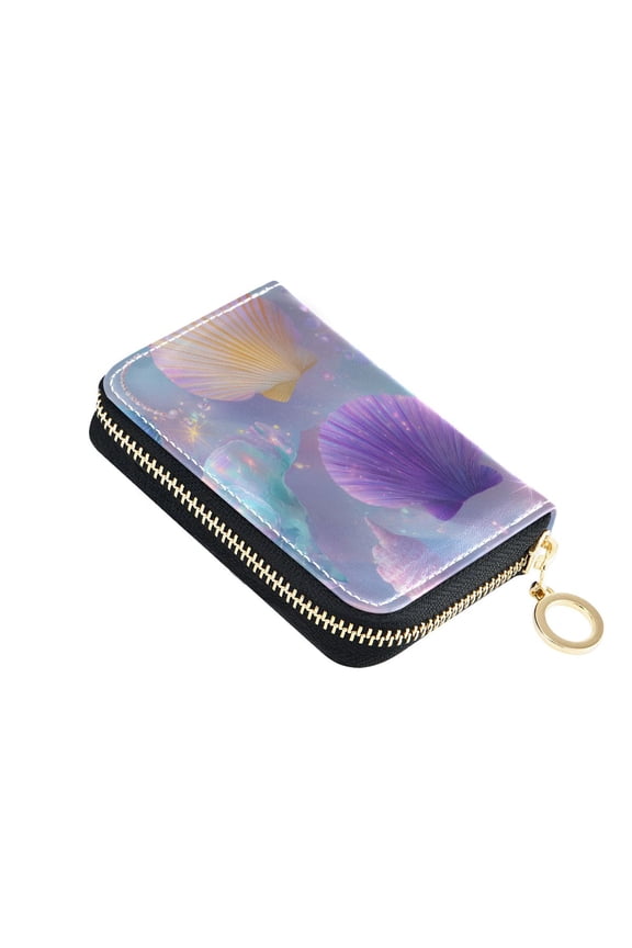 Pearls Shells Gems Women's Credit Card Holder PU Leather Zipper Wallet RFID Blocking