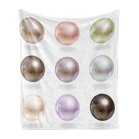 Pearls Soft Flannel Fleece Blanket, Graphic Round and Smooth Shapes Pastel Color Treasures of Sea Bridal Inspired Design, Cozy Plush for Indoor and Outdoor Use, 50" x 70", Multicolor, by Ambesonne