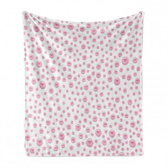 Pearls Soft Flannel Fleece Blanket, Pattern with Large Small Baby Pink Color Pearls Precious Stones Nursery Bridal Print, Cozy Plush for Indoor and Outdoor Use, 50" x 70", Pink White, by Ambesonne