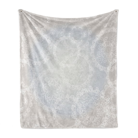 Pearls Soft Flannel Fleece Throw Blanket, Circles Lace Doily Pattern Modern and Romantic Bridal Style Design Artwork Print, Cozy Plush for Indoor and Outdoor Use, 50" x 60", Grey White, by Ambesonne