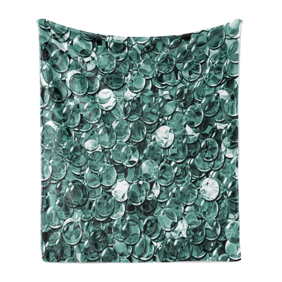 Pearls Soft Flannel Fleece Throw Blanket, Crystal Clear Balls Coins Pattern Never Ending Liquid Objects Monochrome Design Print, Cozy Plush for Indoor and Outdoor Use, 70" x 90", Teal, by Ambesonne
