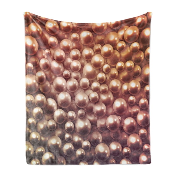 Pearls Soft Flannel Fleece Throw Blanket, Various Size Mixed Rare Nacreous Pearls Gemstone Oyster Concept Yellow Ombre Pattern, Cozy Plush for Indoor and Outdoor Use, 50" x 60", Brown, by Ambesonne