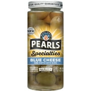 Pearls Specialties Blue Cheese Stuffed Greek Queen Olives 6.7 oz. Jar. Major Allergens Not Contained. Contains Dairy.
