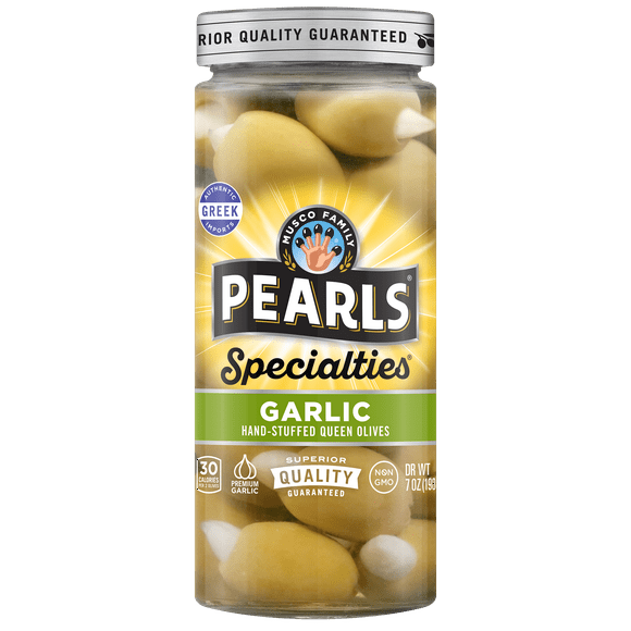 Pearls Specialties Garlic Stuffed Queen Olives 7 oz. Jar